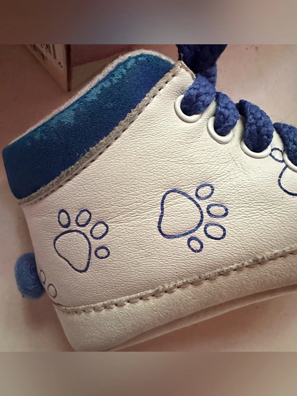 Vtg 90’s LA Gear Cradle Critters Size 1 Baby Shoes Soft Leather Blue Bear Boy